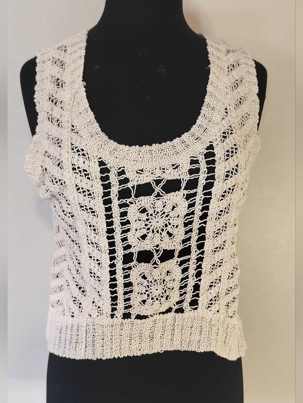 DKNY White Crochet Knit Tank Top